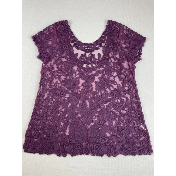 New Candela Blouse Floral Embroidered Mesh Sheer Fairy Romantic Victorian Size L - Picture 3 of 13